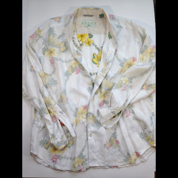 Tommy Bahama LONG SLEEVE Linen Shirt Reverse Print Tropical Fruit Floral NEW 2XL - Picture 2 of 10